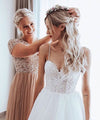 Long Train Backless Lace Tulle Wedding Dress TB1423