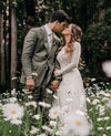 A Line Long Sleeves Lace Wedding Dress Backless TB1430
