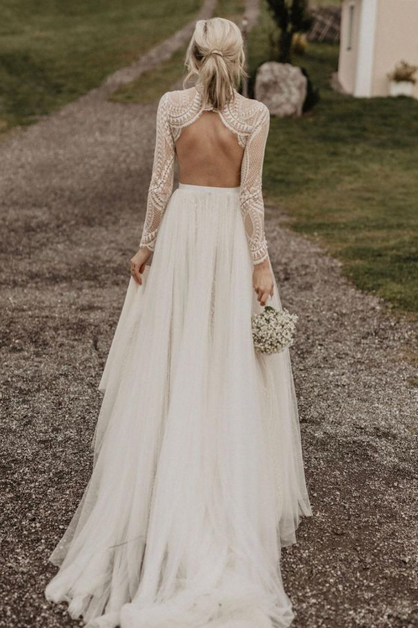Vintage High Neck Lace Long Sleeve Wedding Dress Detachable Train TANYA BRIDAL Vintage High Neck Lace Long Sleeve Wedding Dress Detachable Train TANYA BRIDAL
