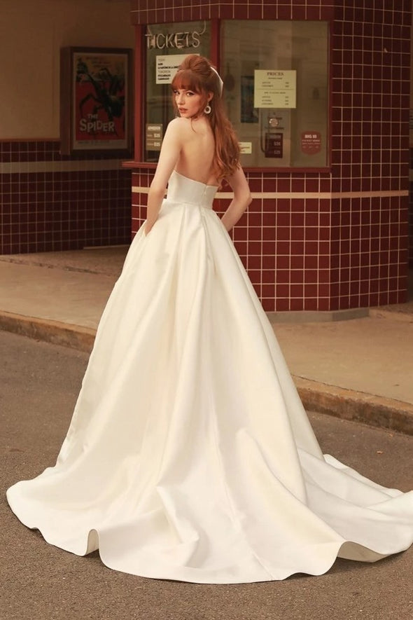 V-Neck A Line Princess Wedding Dresses Side Slit  ZW841