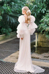Luxury Wedding Dresses Pearl Beaded Soft Tulle Voluminous Sleeves
