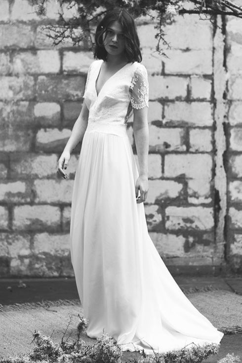 Boho V-Neck Backless Romantic Bridal Gowns
