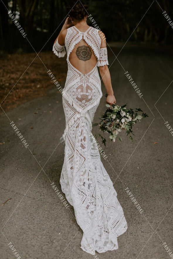 Mermaid Tassel Wedding Dresses Nude Lining DW428