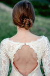 Ivory Lace Nude Lining Sheath V Neck Open Back Wedding Dress Long Sleeves