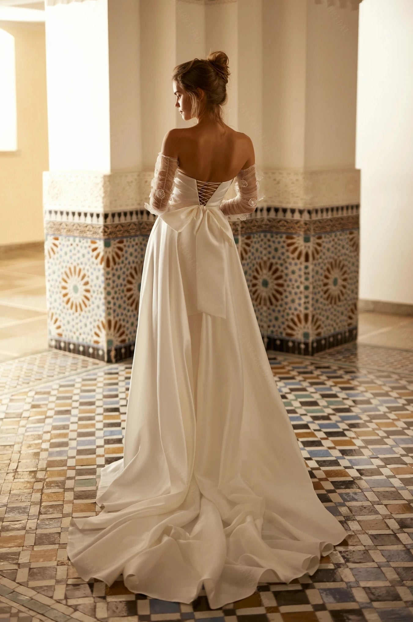 Strapless Satin High Split Wedding Dresses Lace Up Back With Long Slim TANYA BRIDAL Strapless Satin High Split Wedding Dresses Lace Up Back With Long Slim TANYA BRIDAL
