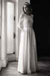 Half Sleeve A Line Wedding Dresses Backless Lace Top With Ribbon Back ZW806