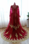 Green Muslim Wedding Dress With Gold Lace Applique DQG038