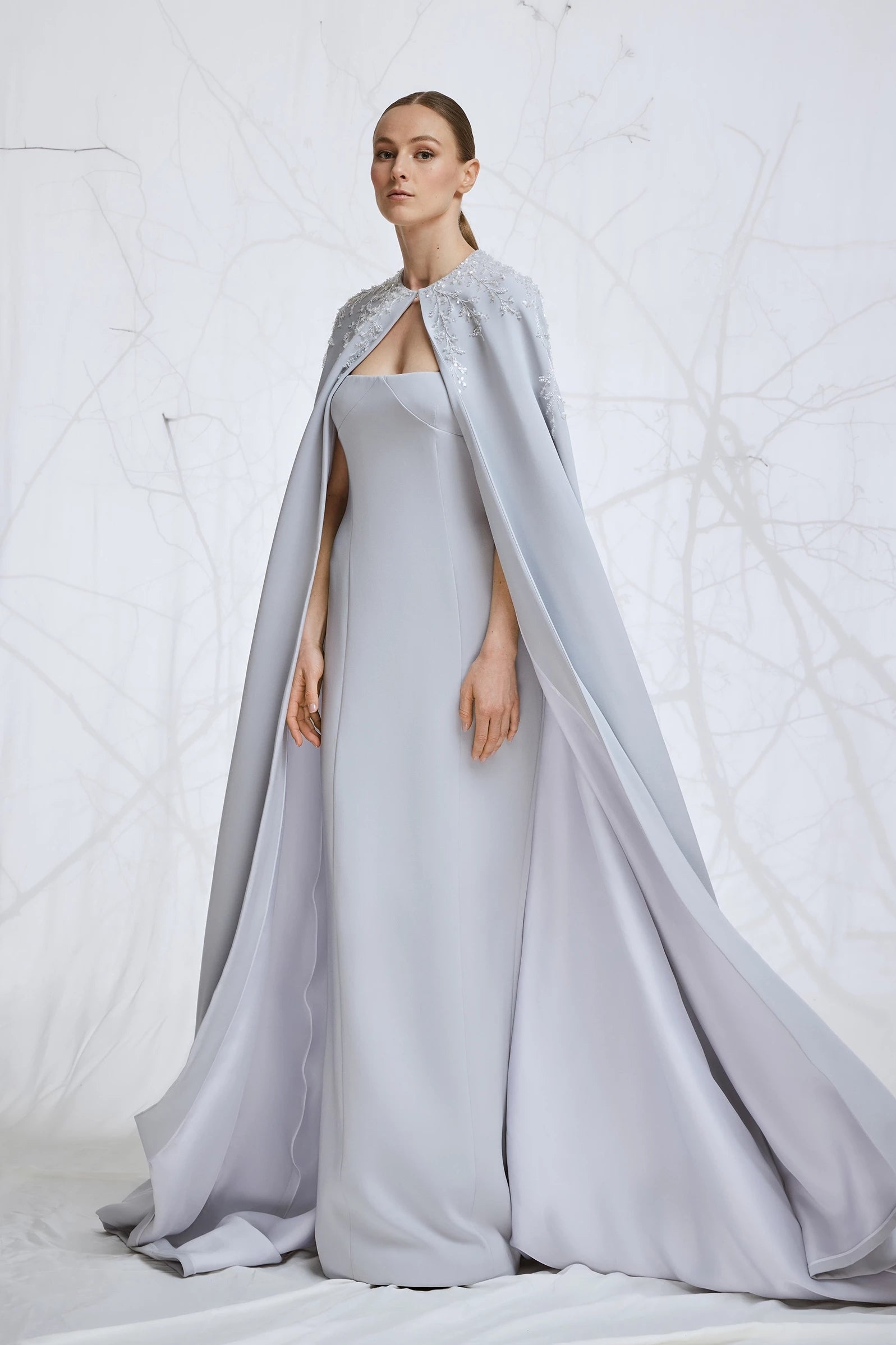 Soft Satin Sheath Wedding Dresses With Long Cape ZW912 TANYA BRIDAL Soft Satin Sheath Wedding Dresses With Long Cape ZW912 TANYA BRIDAL