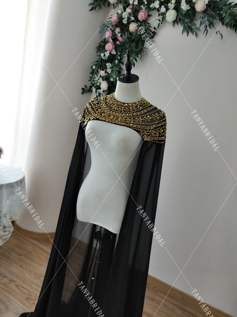 Black Luxury Beaded Wedding Cape Gold Beads Fashion Bridal Shawl Afrca TANYA BRIDAL Black Luxury Beaded Wedding Cape Gold Beads Fashion Bridal Shawl Afrca TANYA BRIDAL