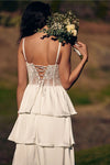 A Line Boho Lace Up Back Side Slit Beach Wedding Dresses Chic ZW840