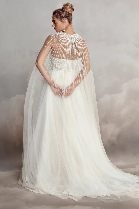 Rows Of Elegant Pearls Adorn The Fine Tulle Stardust Cape DJ177