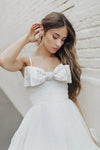 Flirty Rushed Tulle Bodice Wedding Dresses With Hand Beaded Bow ZW791