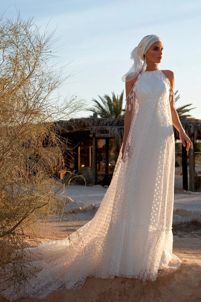 Free-Spirited A Line Wedding Dresses Free Size Backless Boho Bridal Gowns ZW565