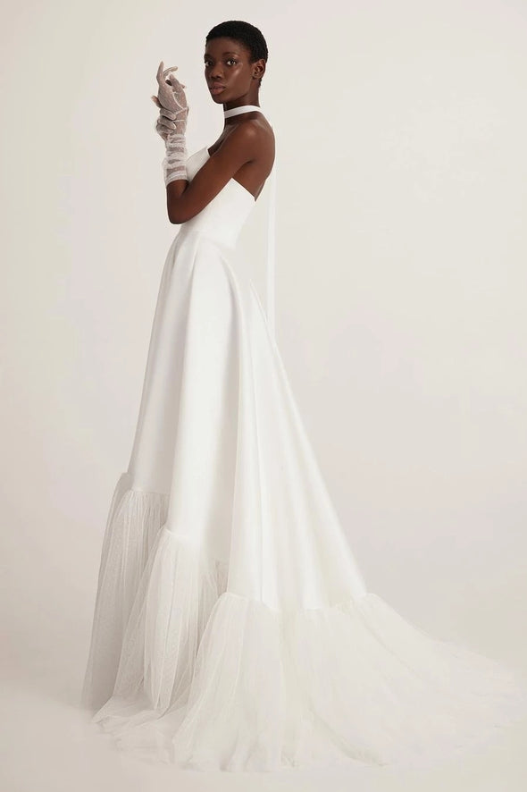 Strapless A Line Wedding Dresses With Puff Tulle Skirts DW713