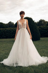 A Line Bohemian Pearls Tulle Wedding Dresses