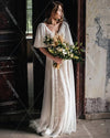 Short Flare Sleeve Wedding Dresses V-Neck Bohemian Bridal Gowns DW416