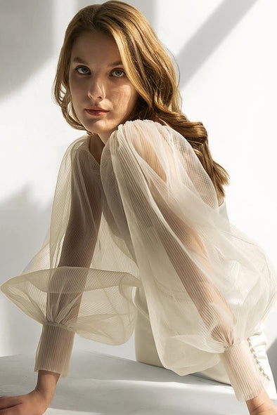 Transparent Plisse Tulle Removable Wedding Sleeves With Buttons DG222