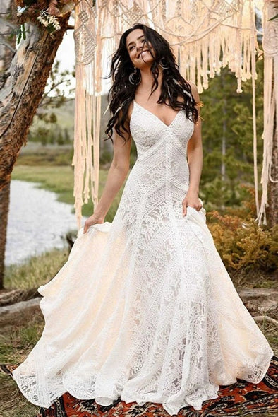 Vintage-inspired Lace Wedding Dress Unique Boho Vestido De Noivas DW270