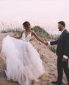 A Line Bohemian Tulle Wedding Dresses With Lace Appliques