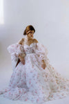 Printed Organza Satin Wedding Dresses With Puffy Sleeves  ZW918