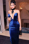 Royal Blue Mermaid Velvet Long Evening Dress Sweetheart