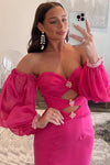 Hot Pink Long Mermaid Evening Party Dress Sweetheart Fuchsia Gown