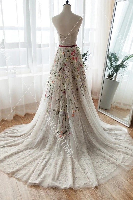 Floral Lace Wedding Dresses Embroidery Outdoor Vestido De Noiva