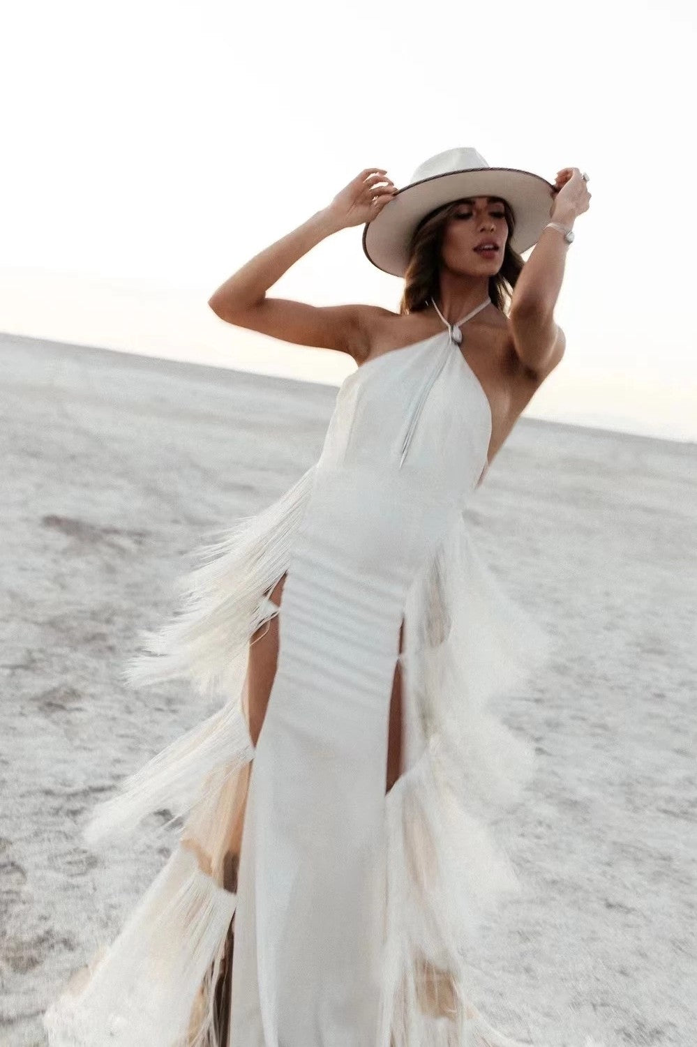 halter mermaid wedding dress Halter Mermaid Wedding Dresses With Stunning Tassels Backless DW671 – TANYA BRIDAL
