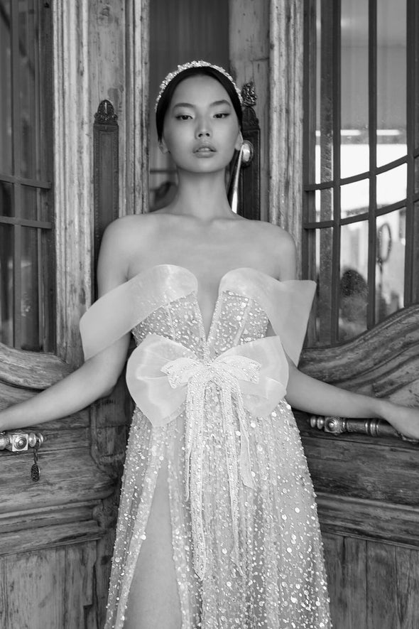 Luxury Beads Lace A Line Wedding Dresses Side Slit Vestido de Noivas ZW889