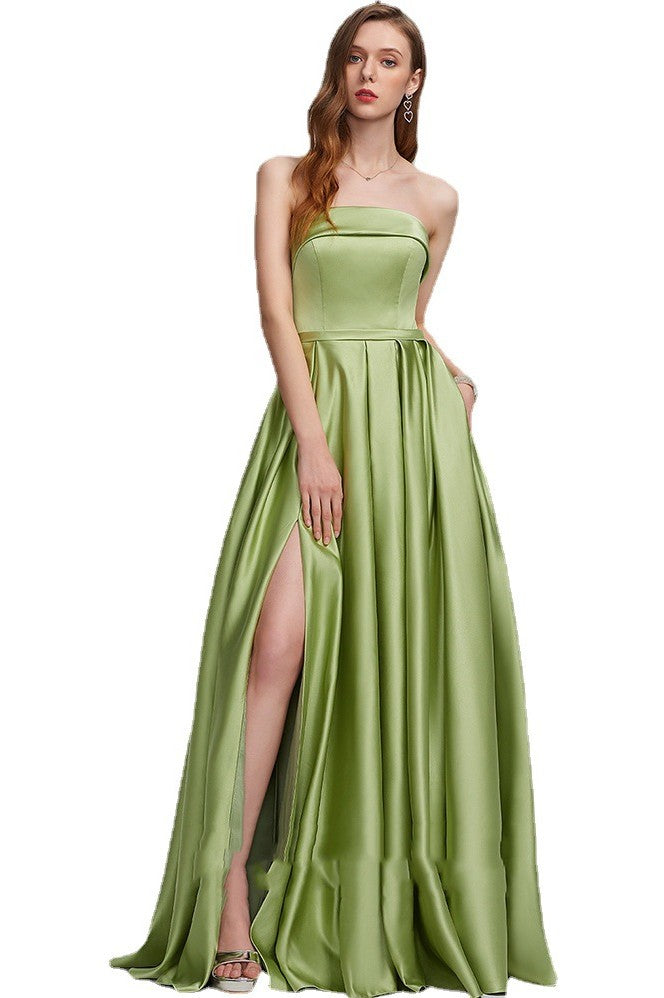 Sage Green Long A Line Evening Dress Prom Gown With Slit TANYA BRIDAL Sage Green Long A Line Evening Dress Prom Gown With Slit TANYA BRIDAL