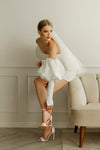 Short Satin Wedding Dress With Detachable Sleeves