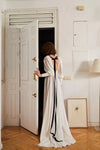 Boho Wedding Dresses Long Sleeve Backless With Black Ribbon Chic DW663