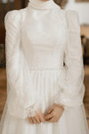 Elegant Modest Pearls Dot Tulle Full Sleeves Muslim Wedding Gown