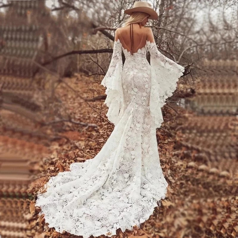 Vintage Crochet Lace Mermaid Wedding Dress - Vintage Crochet Lace Mermaid Wedding Dress -