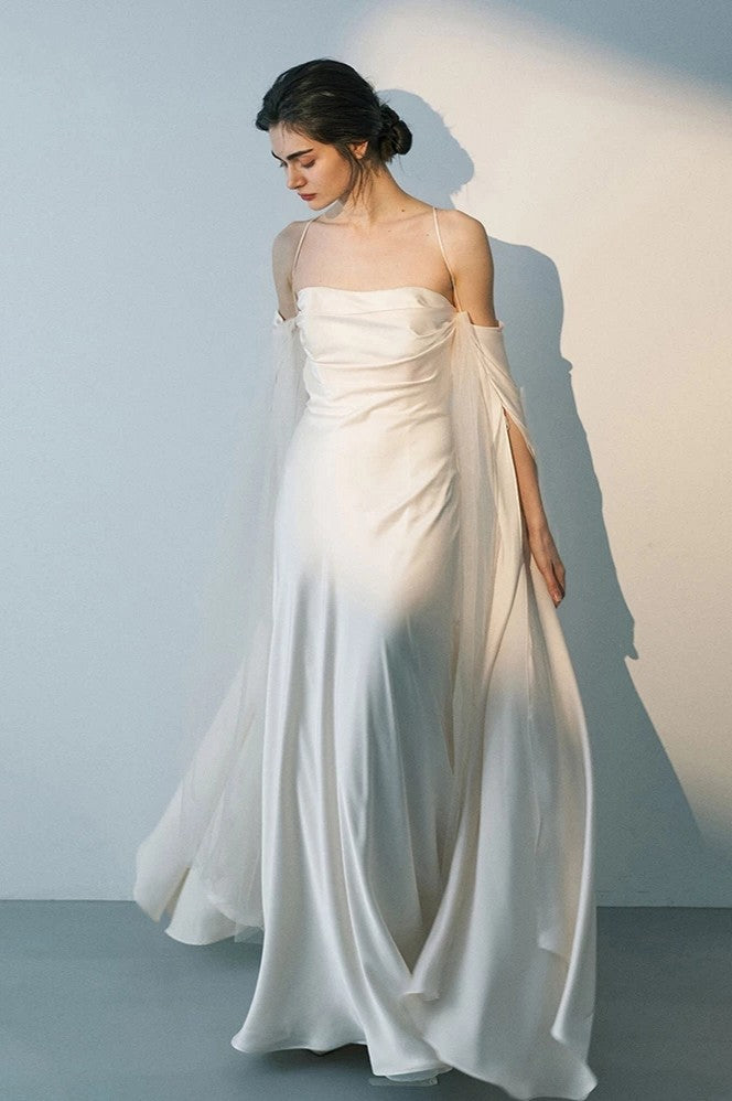 Silk Satin Wedding Dresses With Removeable Long Sleeves Chic DW634 - Silk Satin Wedding Dresses With Removeable Long Sleeves Chic DW634 -