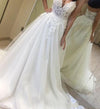 Long Train V Neck Lace Tulle Wedding Dresses