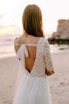 Long Sleeves V Neck Backless Lace A Line Wedding Bridal Dress