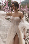 Sparkly Plisse Tulle Wedding Detachable Dramatic Sleeve DG168