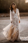 Luxury Wedding Dresses Long Sleeve Open Back Boho Bridal Gowns ZW685