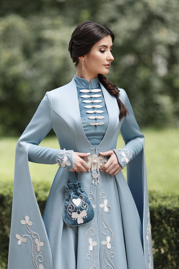 Light Blue Muslim Wedding Dresses Luxury Beads Noivas ZW802