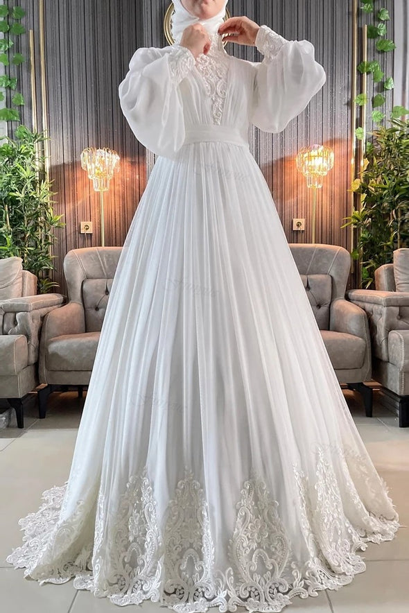 Elegant Lace Muslim Wedding Dresses Dubai Arabic