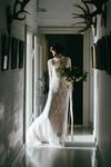 High Neck Lace Wedding Dresses Long Sleeve Champagne Lining ZW934