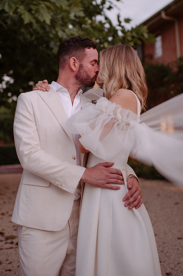 Simple Satin Long A Line Wedding Dresses With Organza Sashes