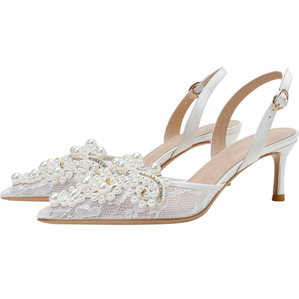 Bohemian Pearls Women Sandals Cusp Thin Heel Wedding Bride Shoes