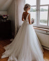 V Back Long Simple A Line Wedding Dress TB1420