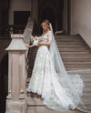 A Line Short Sleeves Lace Wedding Dress V Neck TB1429