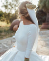 Scoop Neck Long A Line Backless Half Sleeves Wedding Dress TB1422