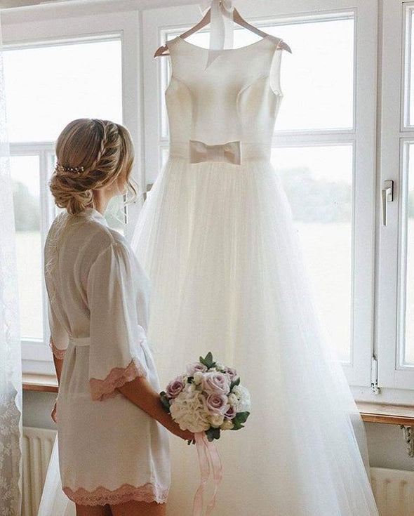 V Back Long Simple A Line Wedding Dress TB1420