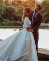 Scoop Neck Long A Line Backless Half Sleeves Wedding Dress TB1422