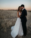 Unique Lace V Neck A Line Bohemian Long Wedding Dresses TB1407
